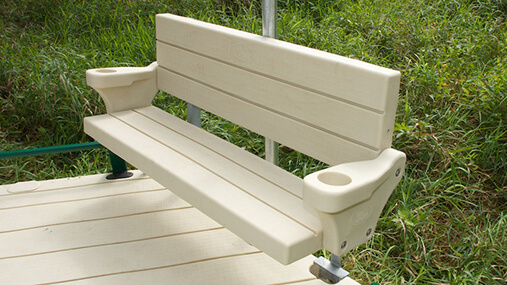 EZ Dock compatible bench with armrests and cupholders